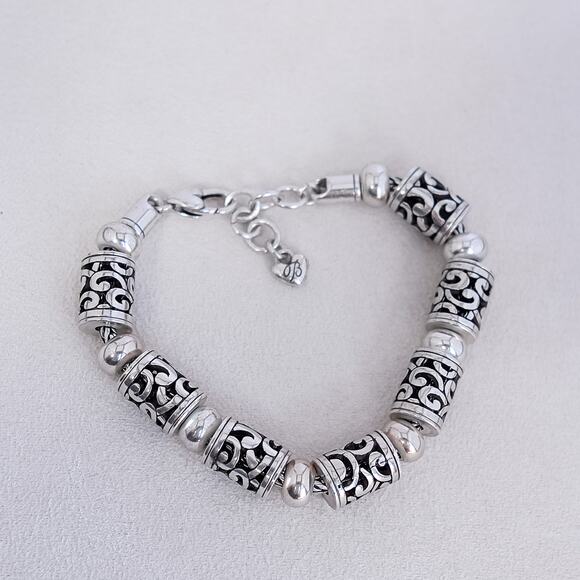 Brighton Deco Lace Barrel Beads Chain Bracelet Silver Plated Retired Chunky - Picture 1 of 7